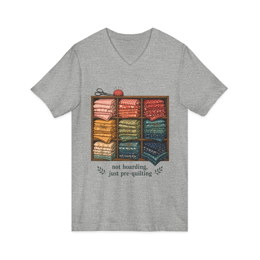 Not Hoarding Just Pre-Quilting V-Neck Tee or Tote Bag, Funny Fabric Stash Quilter Gift, Quilting Sewing Room Shirt