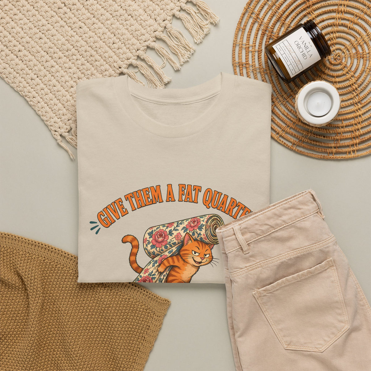 Give Them a Fat Quarter They Will Take a Yard Plus Size Tee up to 5XL, Funny Cat Quilting Shirt, Quilter Gift