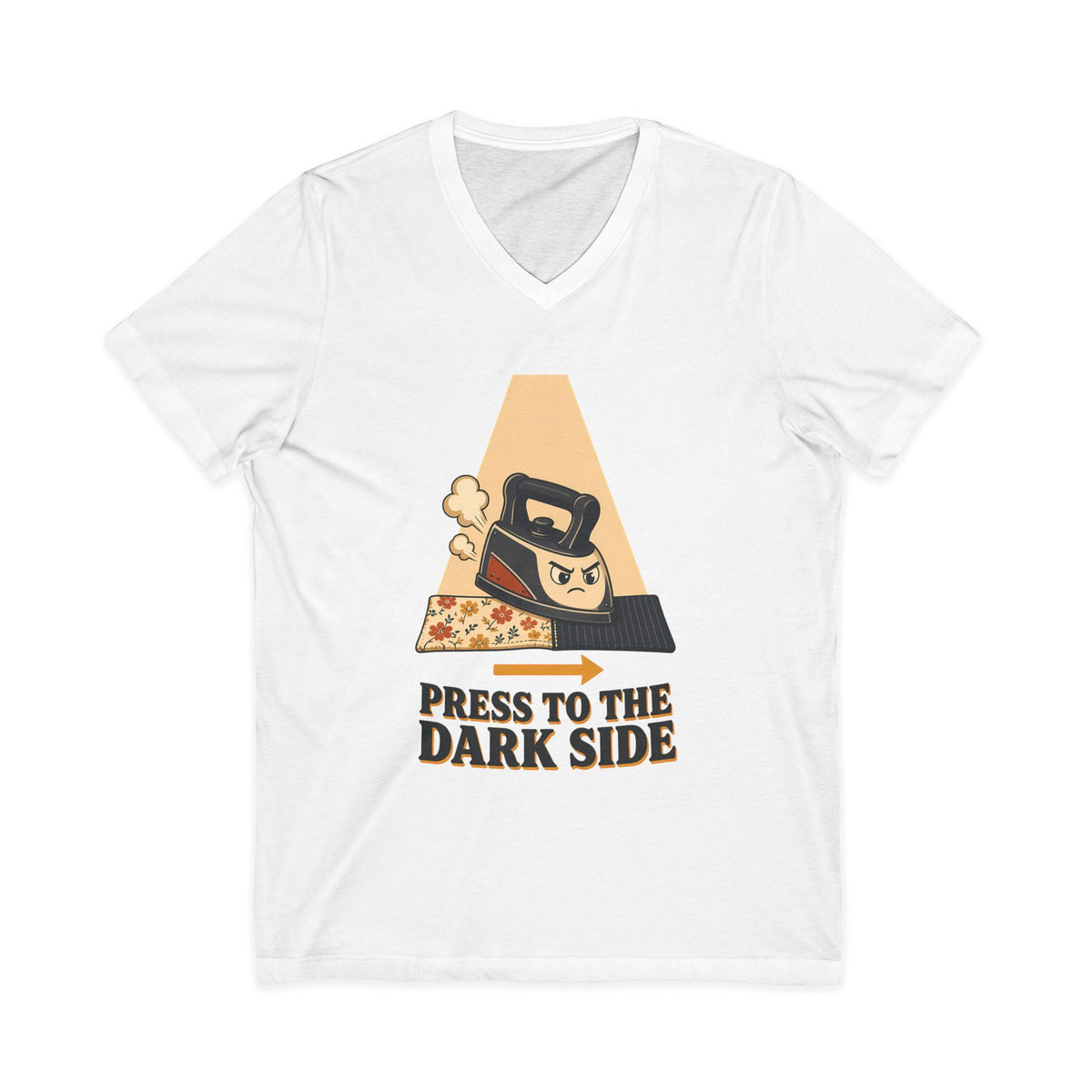 Press to the Dark Side Quilting V-Neck Shirt, Funny Iron Seam Pressing Tee, Quilter Humor Gift, Sewing Tote Bag