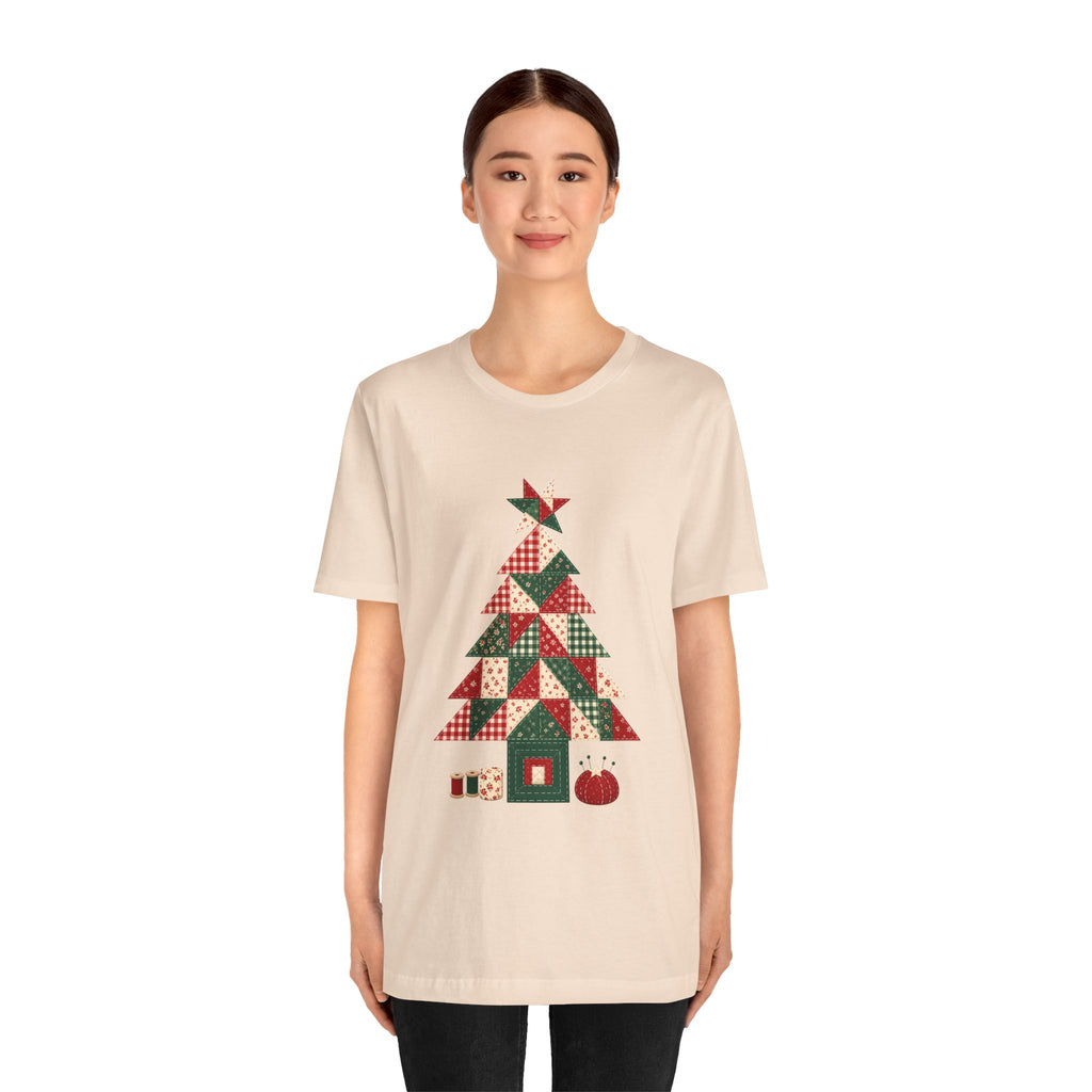 Quilt Block Christmas Tree Shirt, Patchwork Quilter Holiday Tee or Tote, Gift for Quilters, Sewing Christmas Sweatshirt
