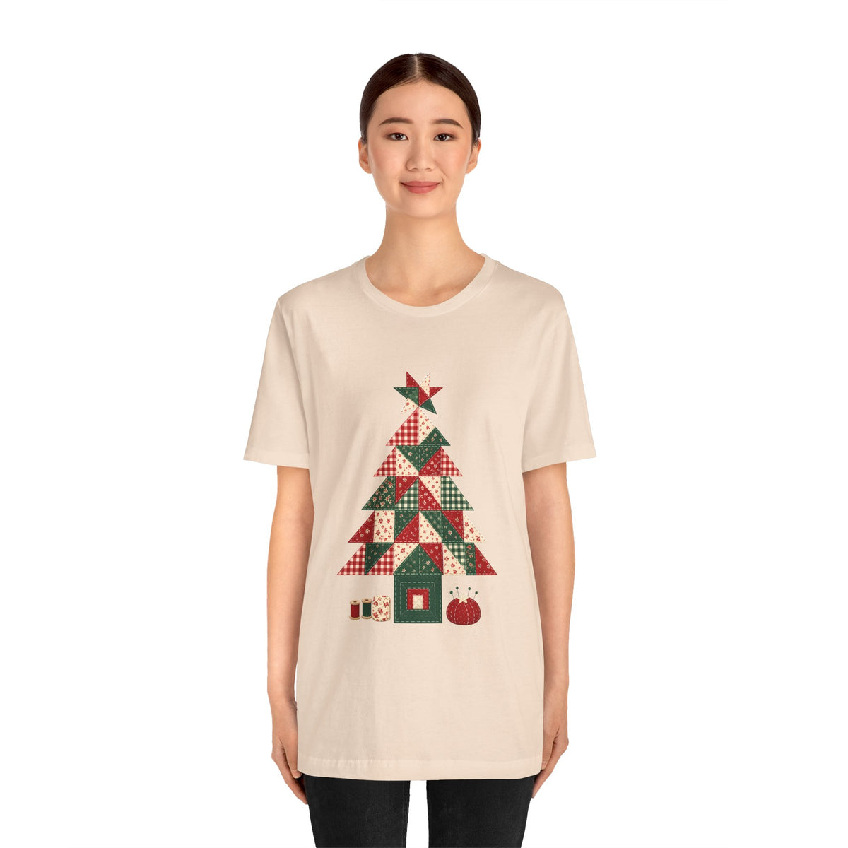 Quilt Block Christmas Tree Shirt, Patchwork Quilter Holiday Tee or Tote, Gift for Quilters, Sewing Christmas Sweatshirt