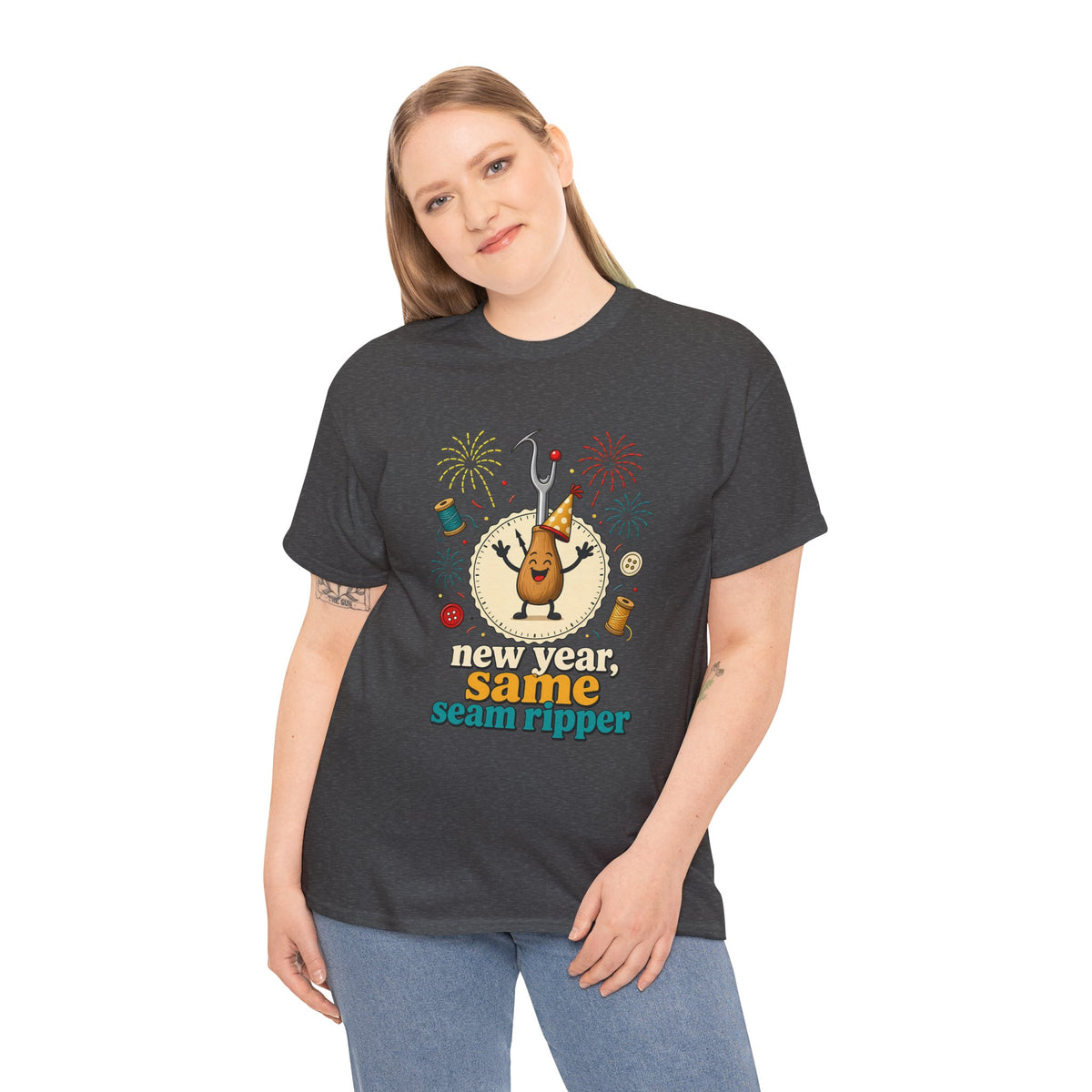 New Year Same Seam Ripper Plus Size Tee up to 5XL, Funny Sewing New Years Shirt, Quilter Humor Gift, Sewist Party Tee