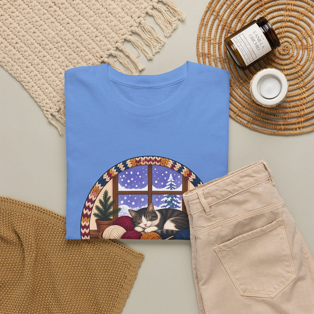 Snowed In Cast On Plus Size Tee up to 5XL, Cozy Knitting Cat Shirt, Winter Knitter Gift, Yarn Lover Gift
