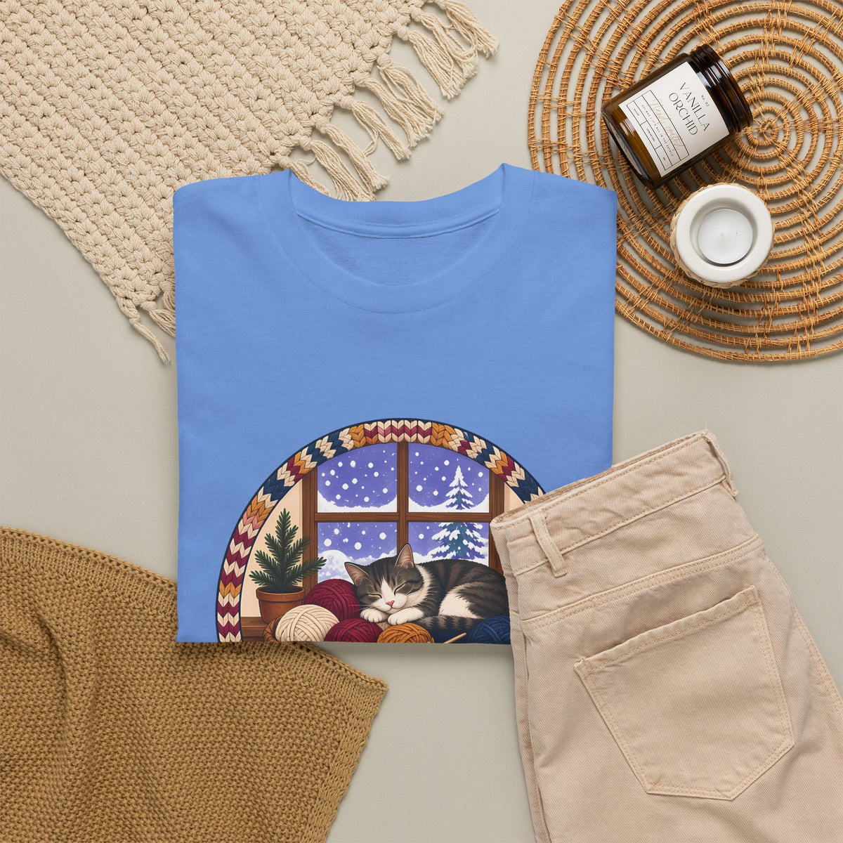 Snowed In Cast On Plus Size Tee up to 5XL, Cozy Knitting Cat Shirt, Winter Knitter Gift, Yarn Lover Gift