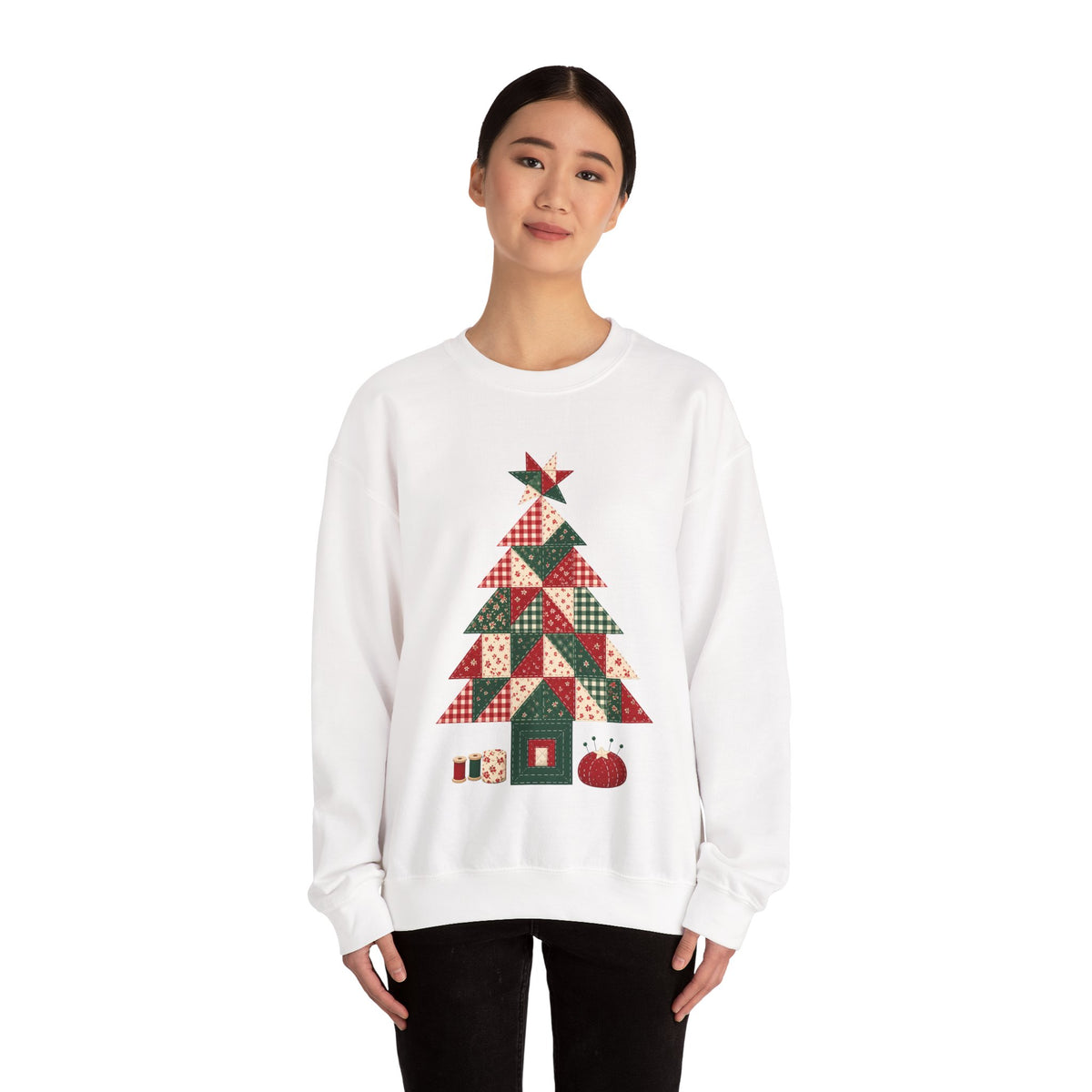 Quilt Block Christmas Tree Sweatshirt, Patchwork Quilter Holiday Crewneck, Gift for Quilters, Sewing Christmas Sweater