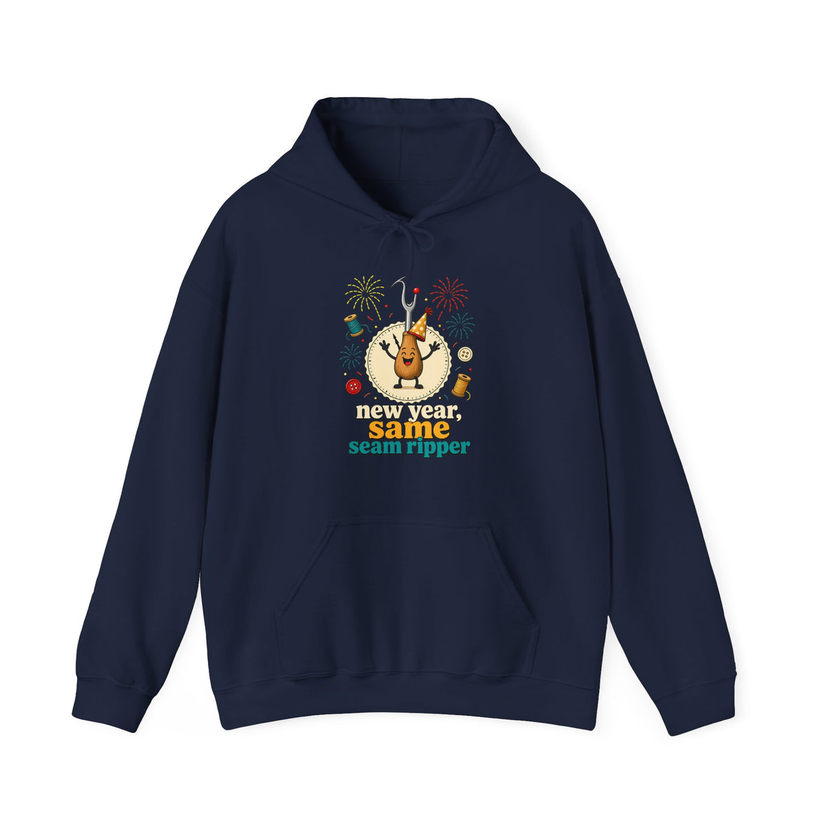 New Year Same Seam Ripper Hoodie, Funny Sewing New Years Hooded Sweatshirt, Quilter Humor Gift, Sewist Party Hoodie
