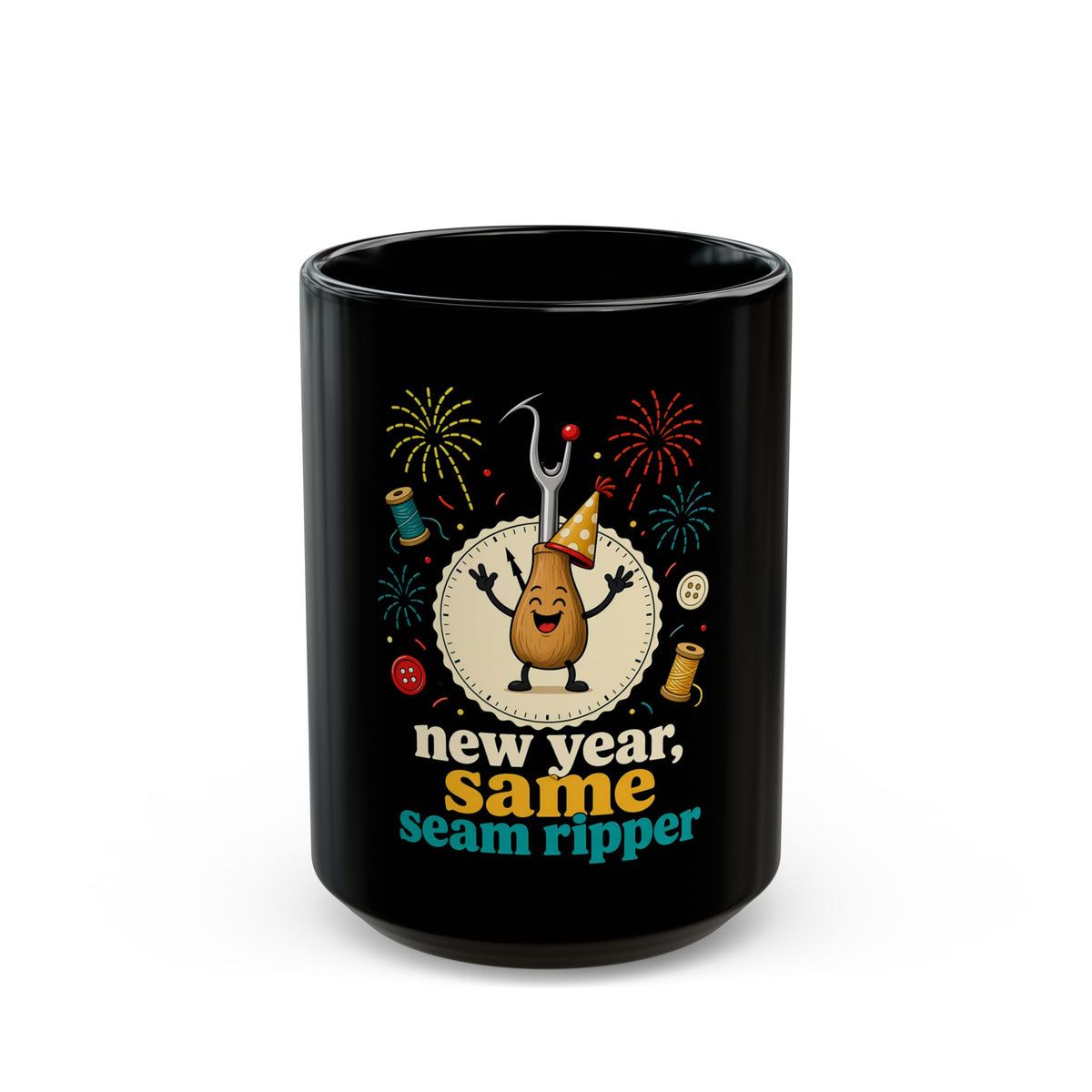 New Year Same Seam Ripper Mug, Funny Quilting Gift, Sewing Humor Black Coffee Mug 11oz 15oz, Quilter Seam Ripper Gift