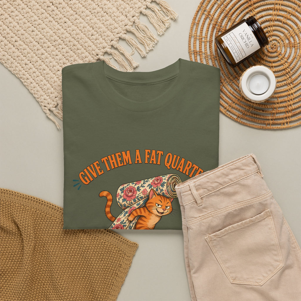 Give Them a Fat Quarter They Will Take a Yard Plus Size Tee up to 5XL, Funny Cat Quilting Shirt, Quilter Gift