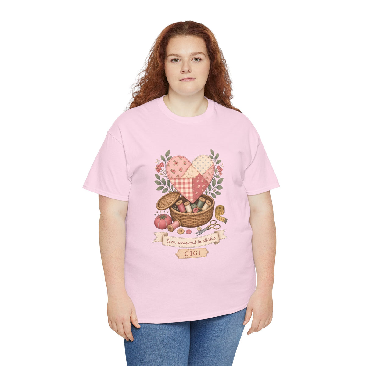 Love Measured in Stitches Gigi Plus Size Tee up to 5XL, Sewing Grandma Gift, Personalized Quilting Nana Shirt, Mothers Day Gift