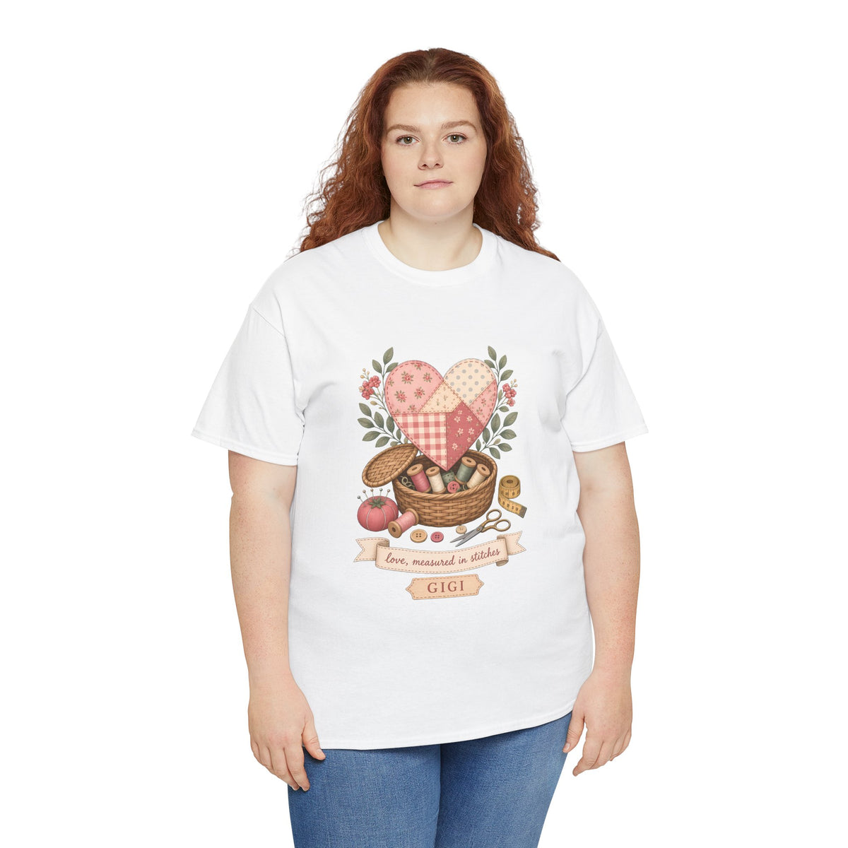 Love Measured in Stitches Gigi Plus Size Tee up to 5XL, Sewing Grandma Gift, Personalized Quilting Nana Shirt, Mothers Day Gift