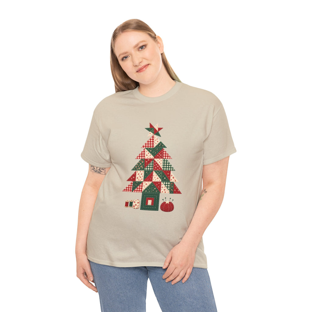 Quilt Block Christmas Tree Plus Size Tee up to 5XL, Patchwork Quilter Holiday Tee or Tote, Gift for Quilters