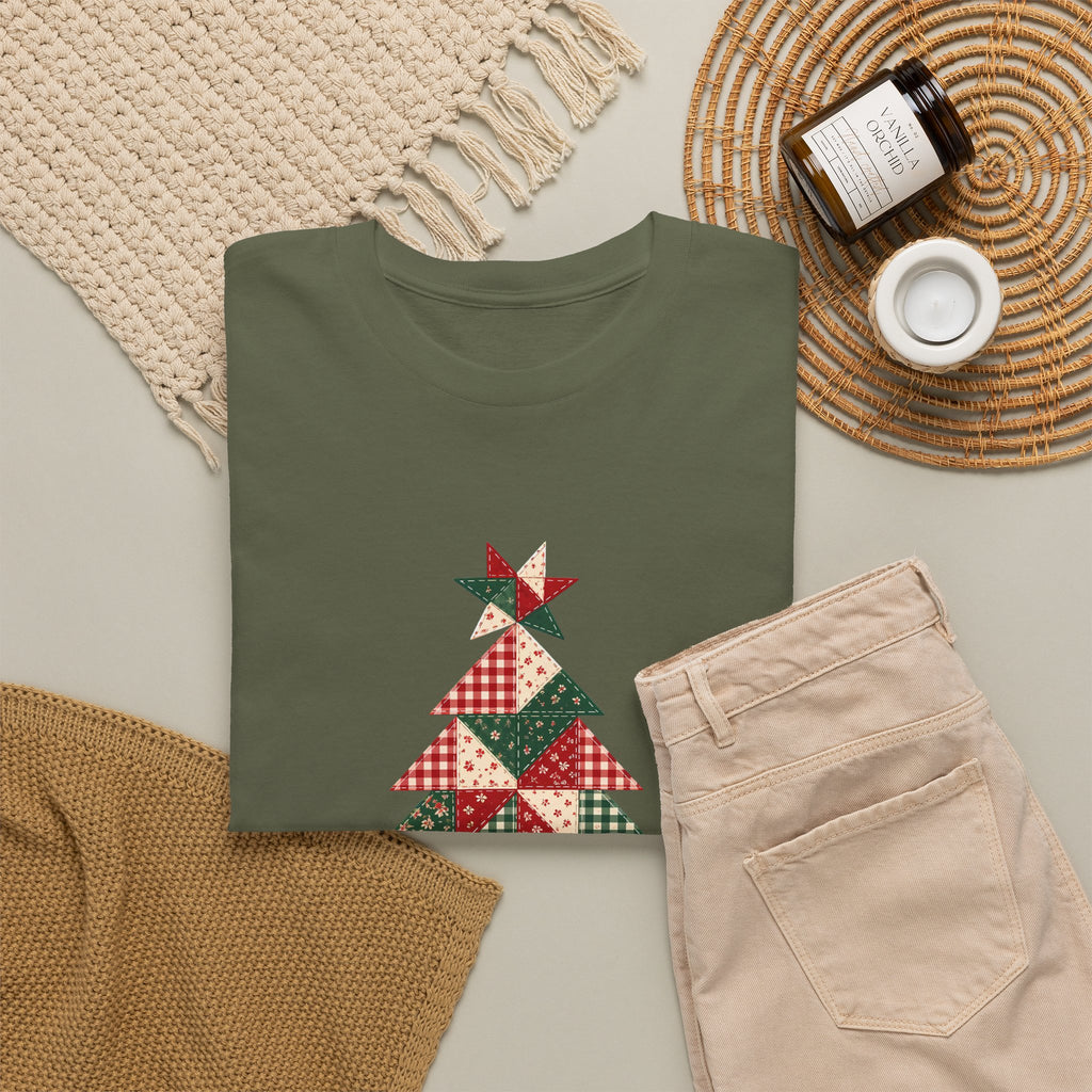 Quilt Block Christmas Tree Plus Size Tee up to 5XL, Patchwork Quilter Holiday Tee or Tote, Gift for Quilters