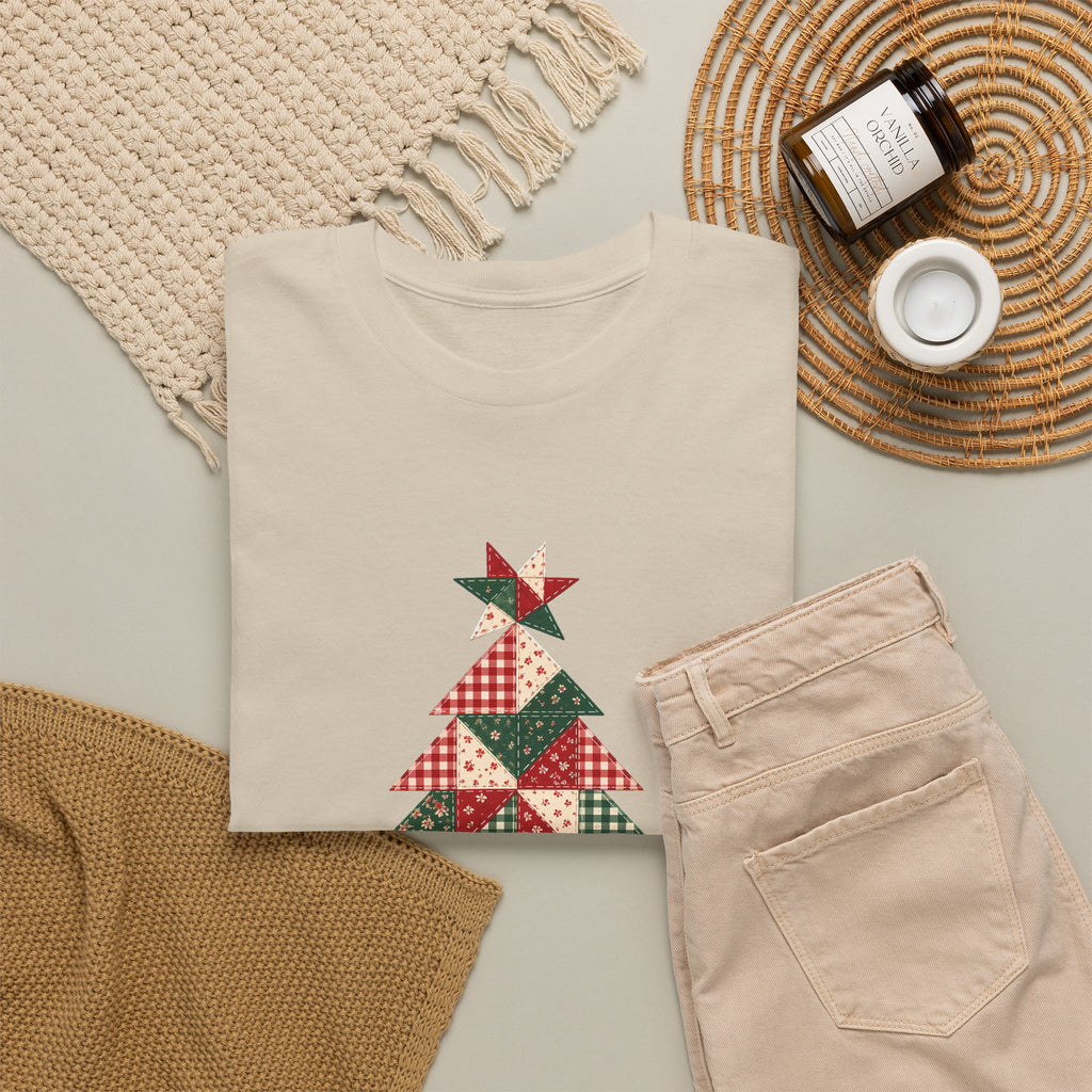 Quilt Block Christmas Tree Plus Size Tee up to 5XL, Patchwork Quilter Holiday Tee or Tote, Gift for Quilters