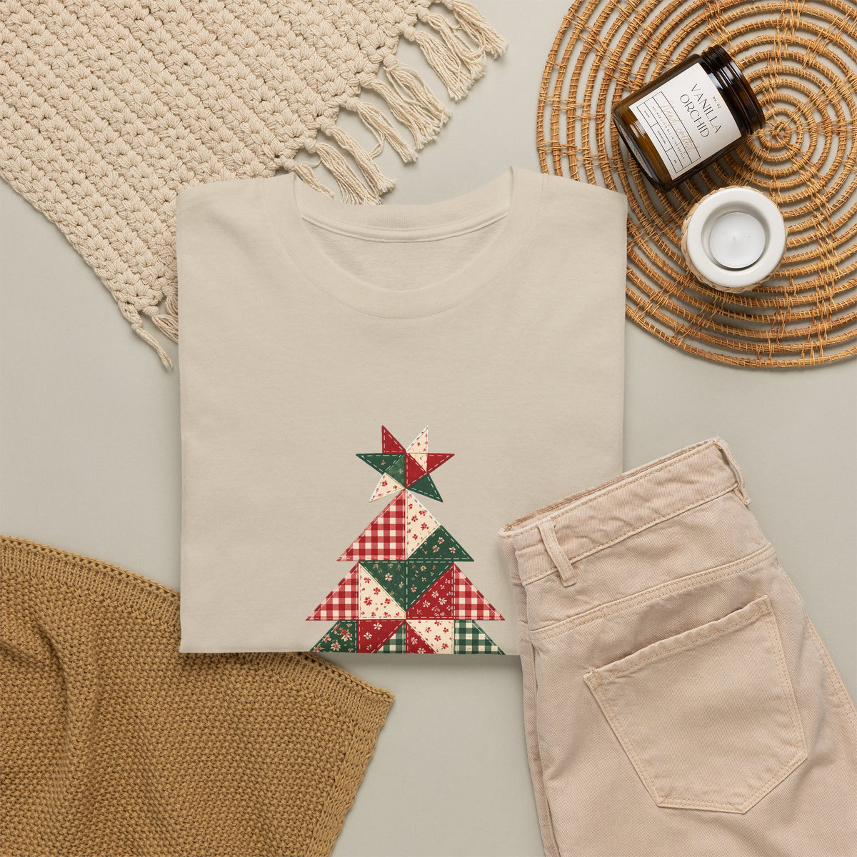 Quilt Block Christmas Tree Plus Size Tee up to 5XL, Patchwork Quilter Holiday Tee or Tote, Gift for Quilters