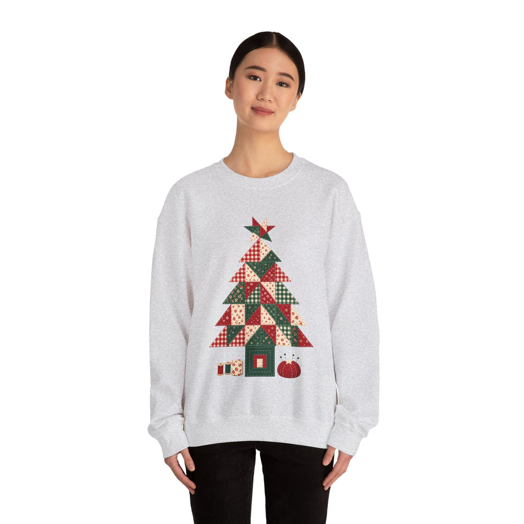 Quilt Block Christmas Tree Sweatshirt, Patchwork Quilter Holiday Crewneck, Gift for Quilters, Sewing Christmas Sweater