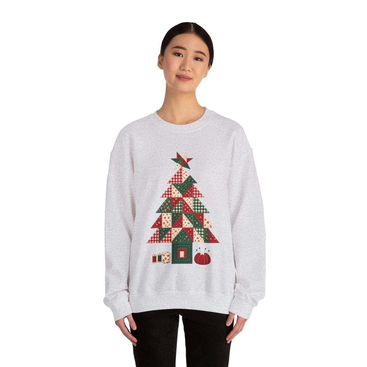 Quilt Block Christmas Tree Sweatshirt, Patchwork Quilter Holiday Crewneck, Gift for Quilters, Sewing Christmas Sweater