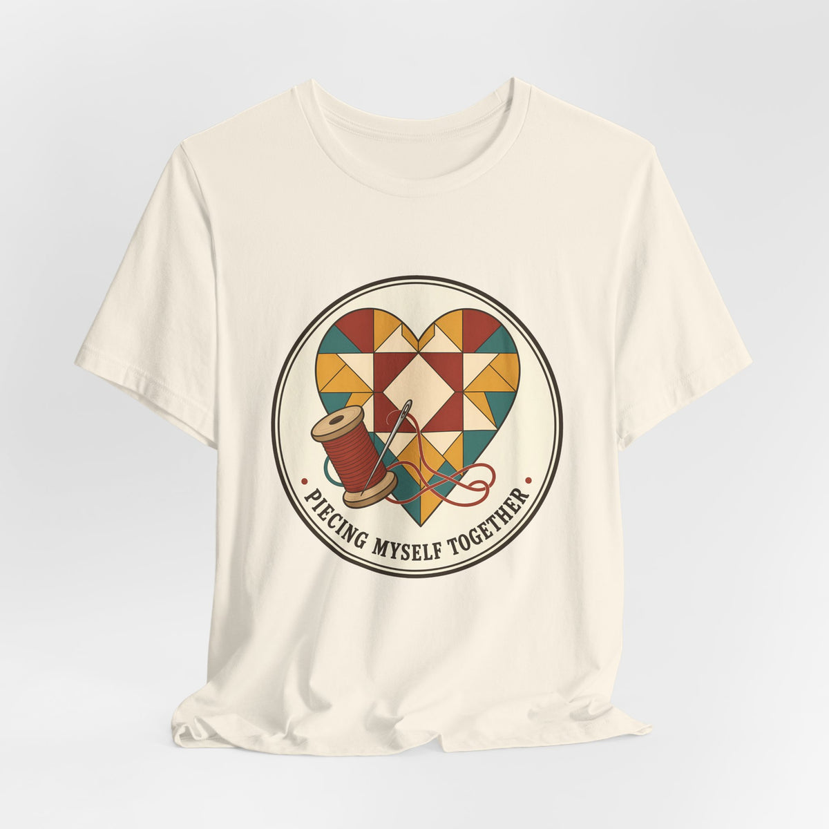 Piecing Myself Together Quilting Shirt, Quilt Heart Badge Tee, Retro Quilter Gift, Patchwork Tote Bag