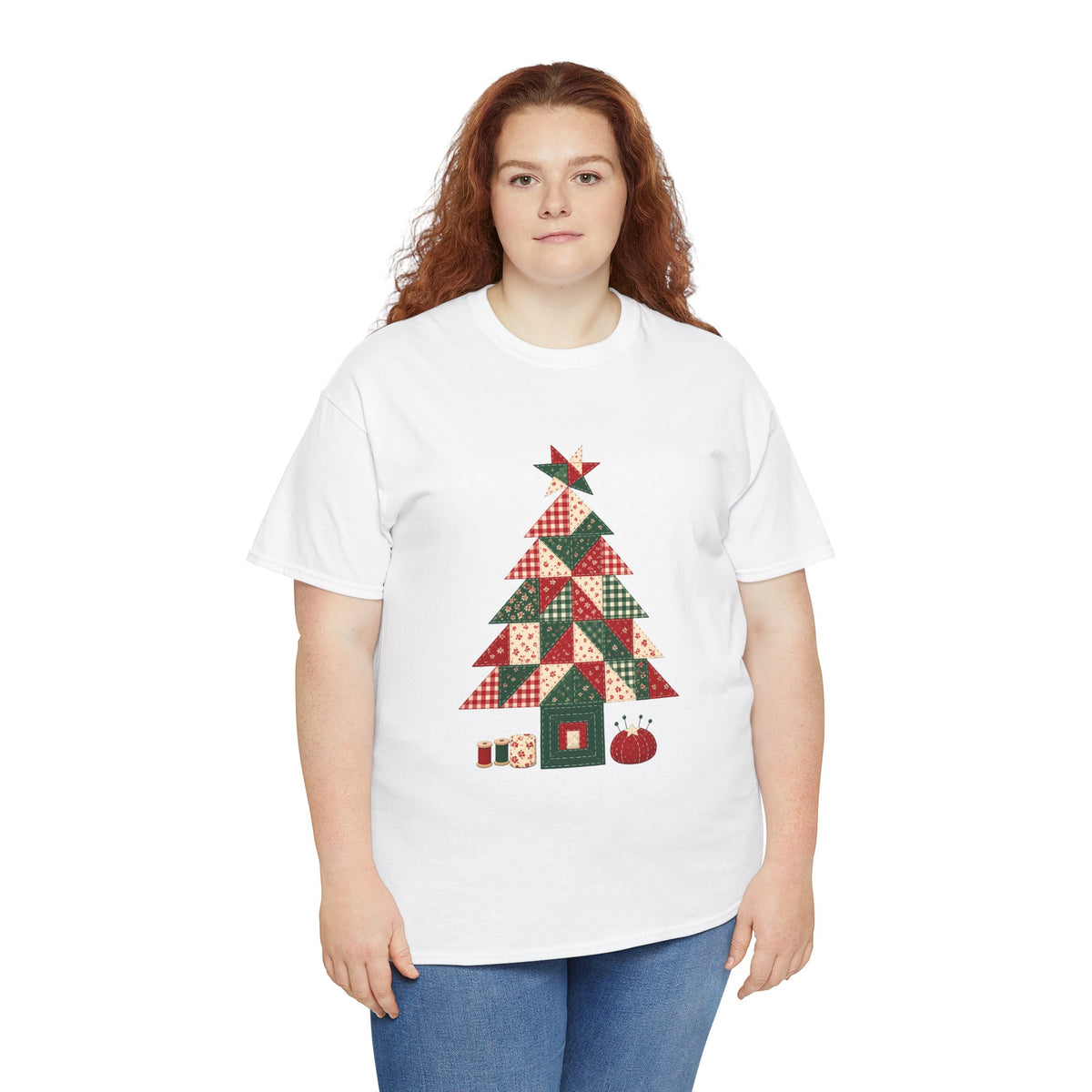 Quilt Block Christmas Tree Plus Size Tee up to 5XL, Patchwork Quilter Holiday Tee or Tote, Gift for Quilters