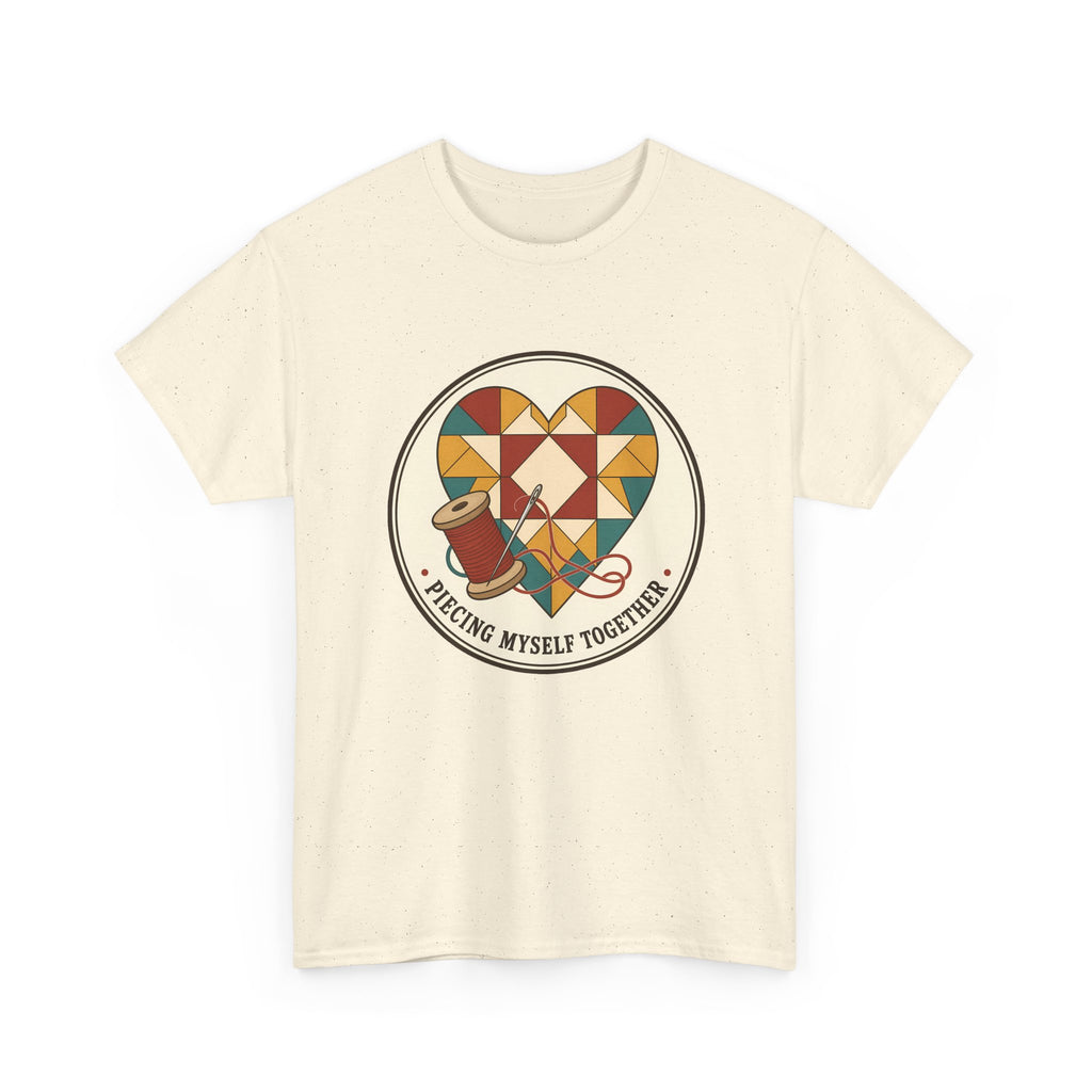 Piecing Myself Together Quilting Plus Size Tee up to 5XL, Quilt Heart Badge Shirt, Retro Quilter Gift, Patchwork Lover