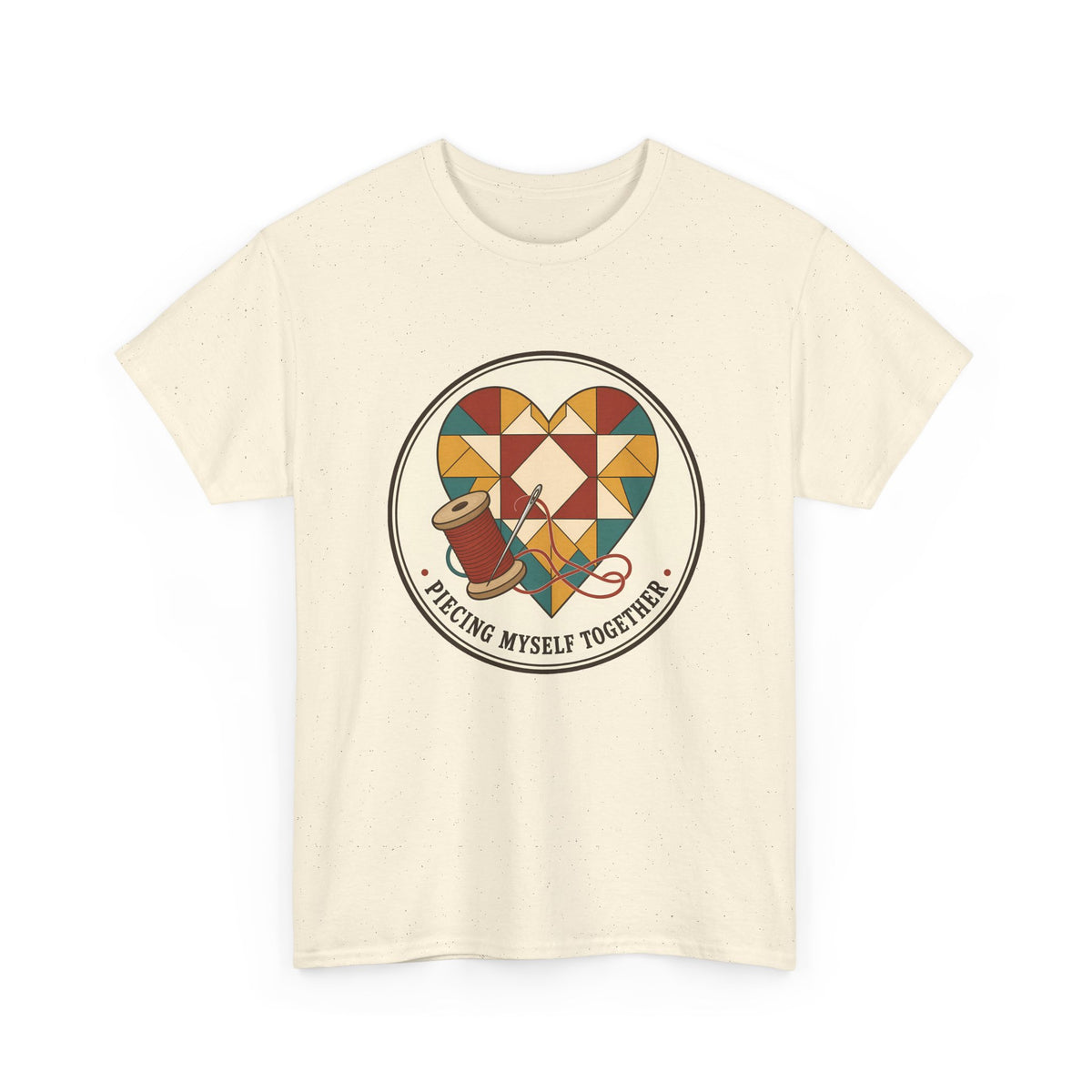 Piecing Myself Together Quilting Plus Size Tee up to 5XL, Quilt Heart Badge Shirt, Retro Quilter Gift, Patchwork Lover