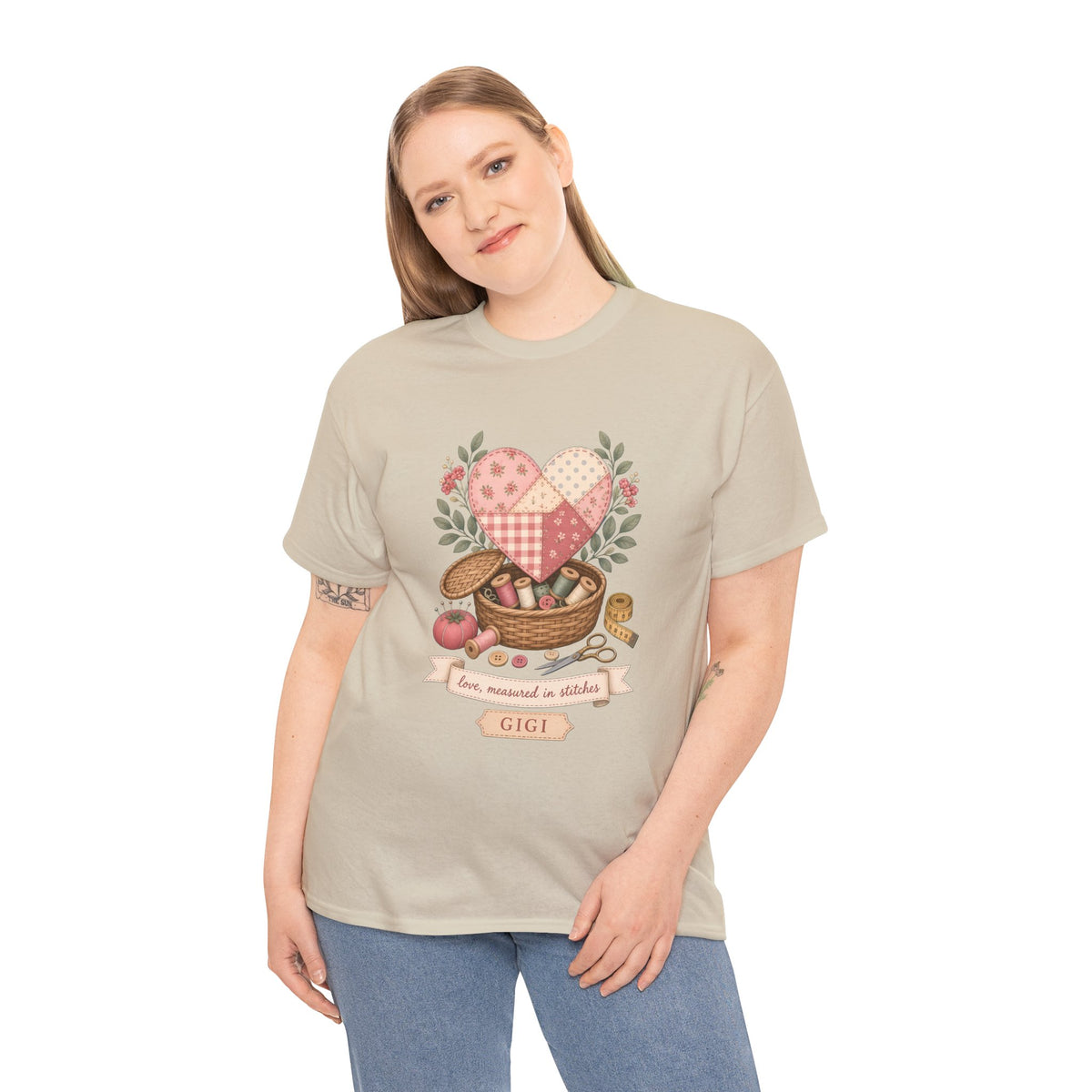 Love Measured in Stitches Gigi Plus Size Tee up to 5XL, Sewing Grandma Gift, Personalized Quilting Nana Shirt, Mothers Day Gift