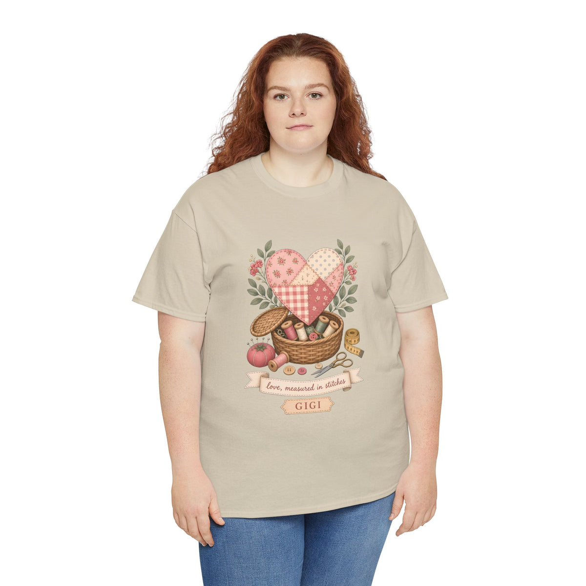 Love Measured in Stitches Gigi Plus Size Tee up to 5XL, Sewing Grandma Gift, Personalized Quilting Nana Shirt, Mothers Day Gift