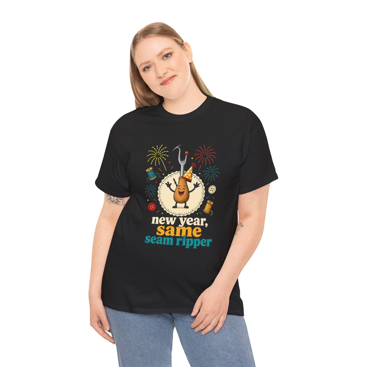 New Year Same Seam Ripper Plus Size Tee up to 5XL, Funny Sewing New Years Shirt, Quilter Humor Gift, Sewist Party Tee