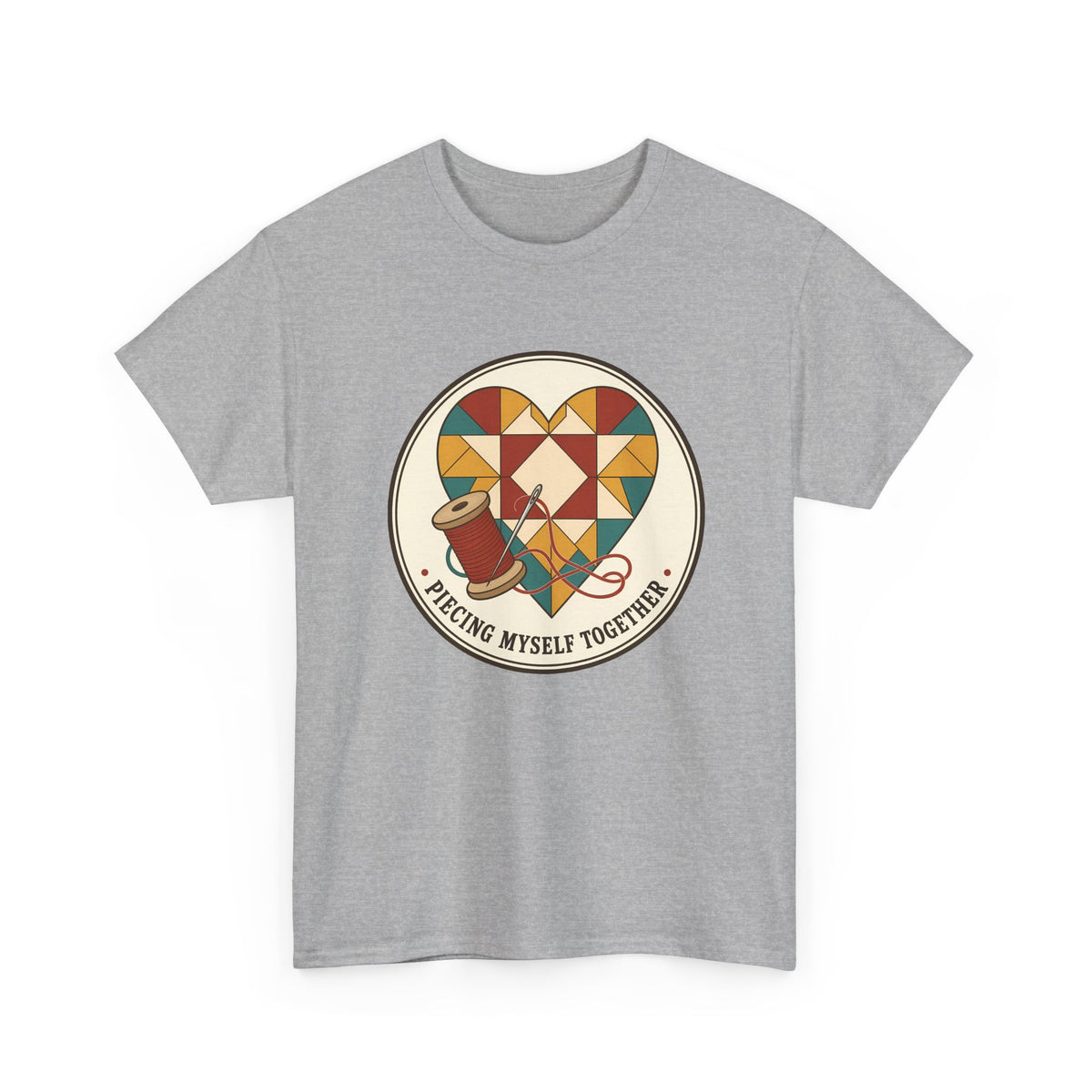 Piecing Myself Together Quilting Plus Size Tee up to 5XL, Quilt Heart Badge Shirt, Retro Quilter Gift, Patchwork Lover