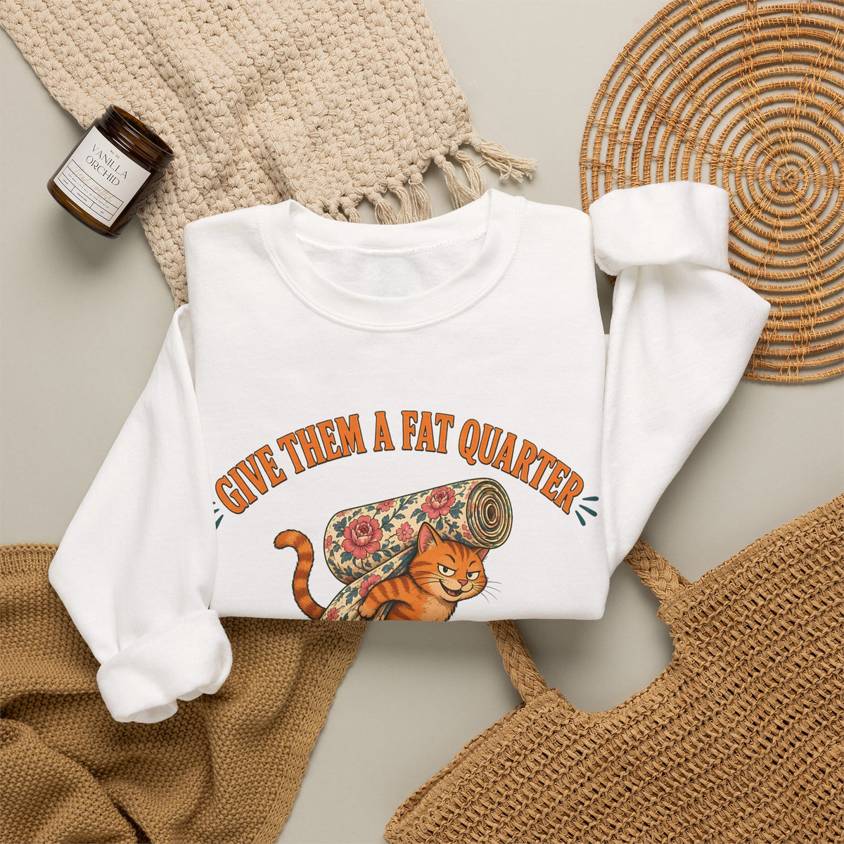 Give Them a Fat Quarter They Will Take a Yard Sweatshirt, Funny Cat Quilting Crewneck, Fabric Thief Cat, Quilter Gift
