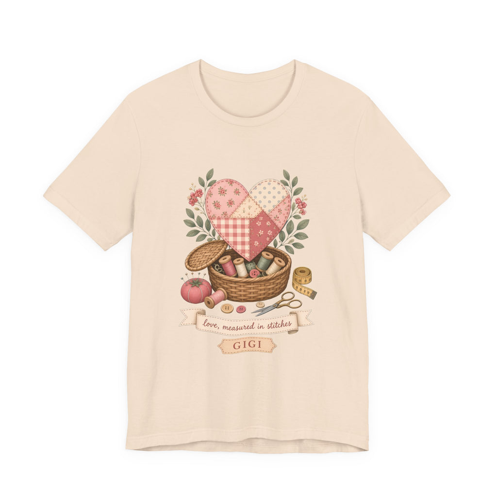 Love Measured in Stitches Gigi Shirt, Sewing Grandma Gift, Personalized Quilting Nana Tee or Tote, Mothers Day Gift