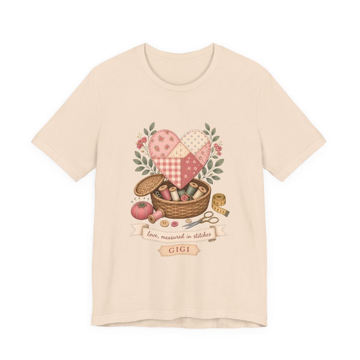 Love Measured in Stitches Gigi Shirt, Sewing Grandma Gift, Personalized Quilting Nana Tee or Tote, Mothers Day Gift