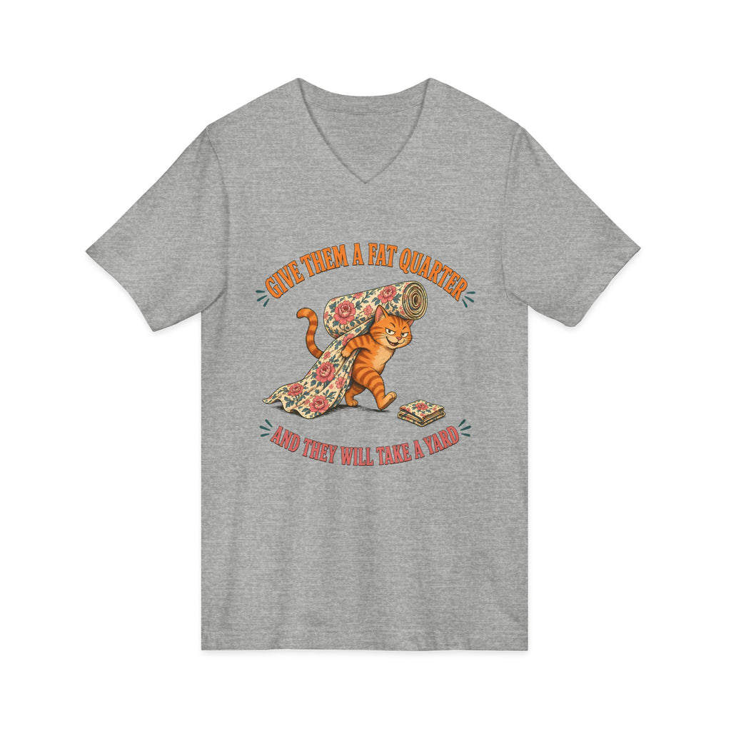 Give Them a Fat Quarter They Will Take a Yard V-Neck Shirt, Funny Cat Quilting Tee, Fabric Thief Cat Tote, Quilter Gift