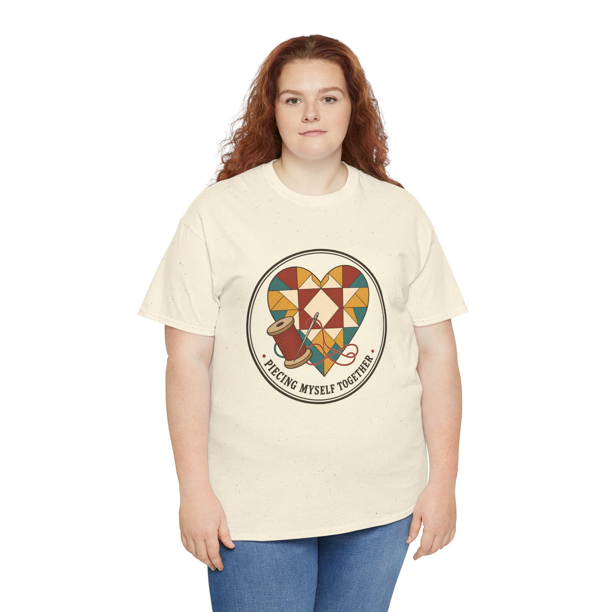 Piecing Myself Together Quilting Plus Size Tee up to 5XL, Quilt Heart Badge Shirt, Retro Quilter Gift, Patchwork Lover