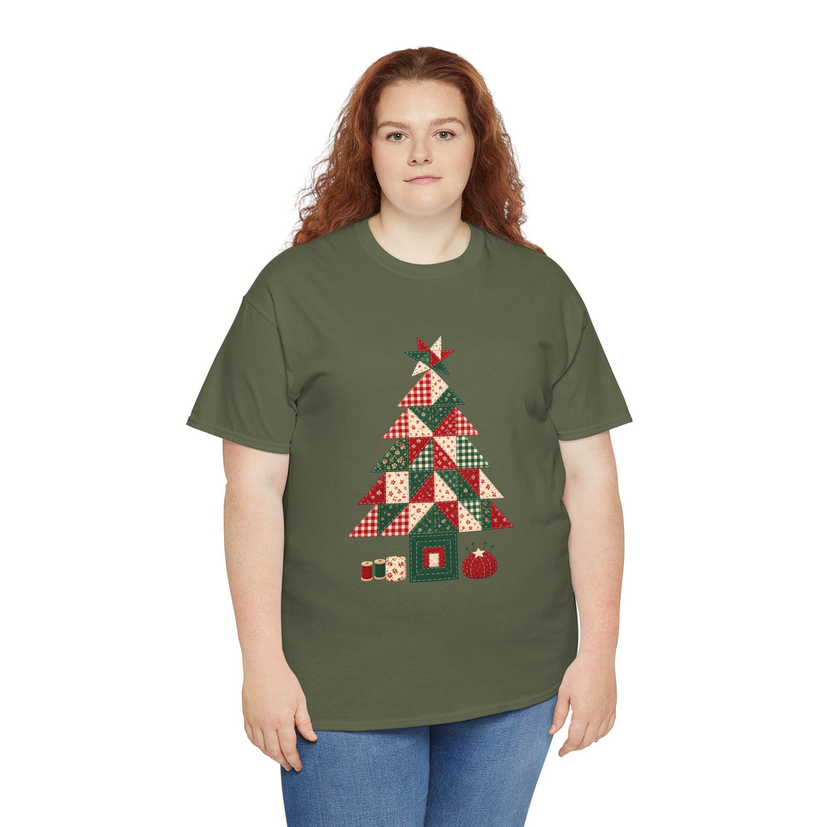 Quilt Block Christmas Tree Plus Size Tee up to 5XL, Patchwork Quilter Holiday Tee or Tote, Gift for Quilters