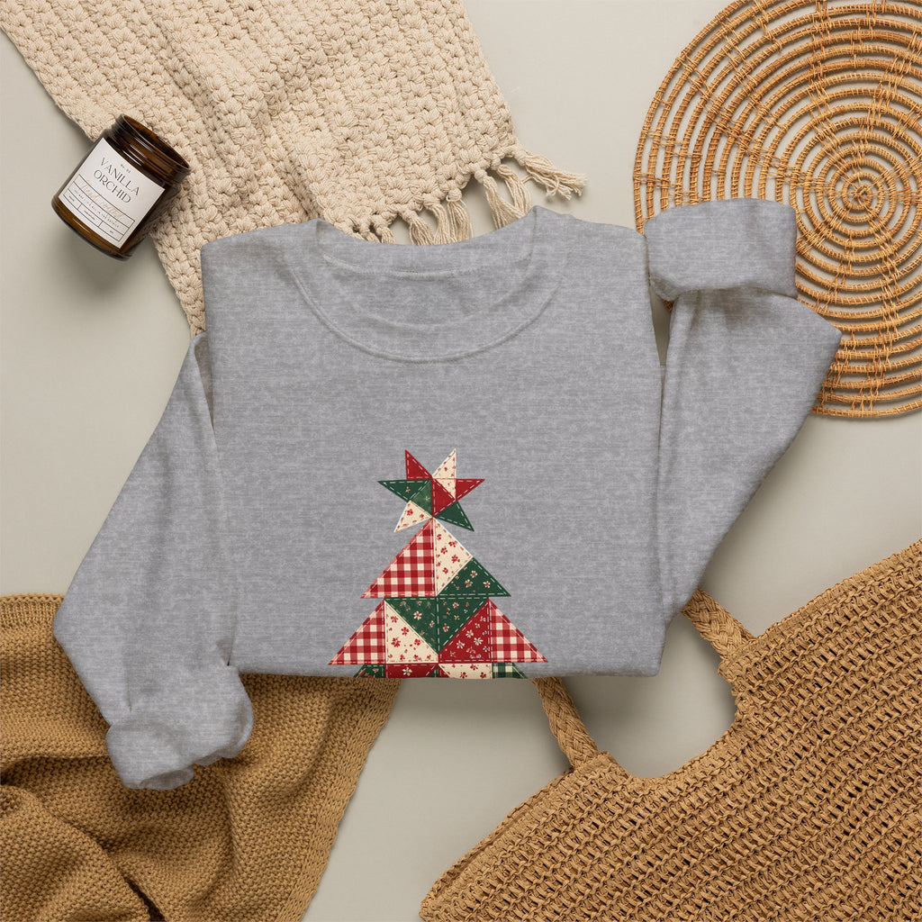 Quilt Block Christmas Tree Sweatshirt, Patchwork Quilter Holiday Crewneck, Gift for Quilters, Sewing Christmas Sweater
