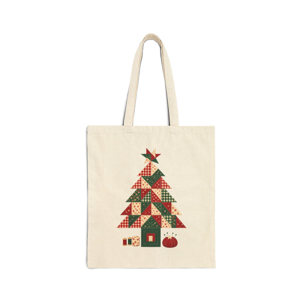 Quilt Block Christmas Tree Tote Bag, Patchwork Quilter Holiday Craft Tote, Quilting Tote Bag Gift for Quilters