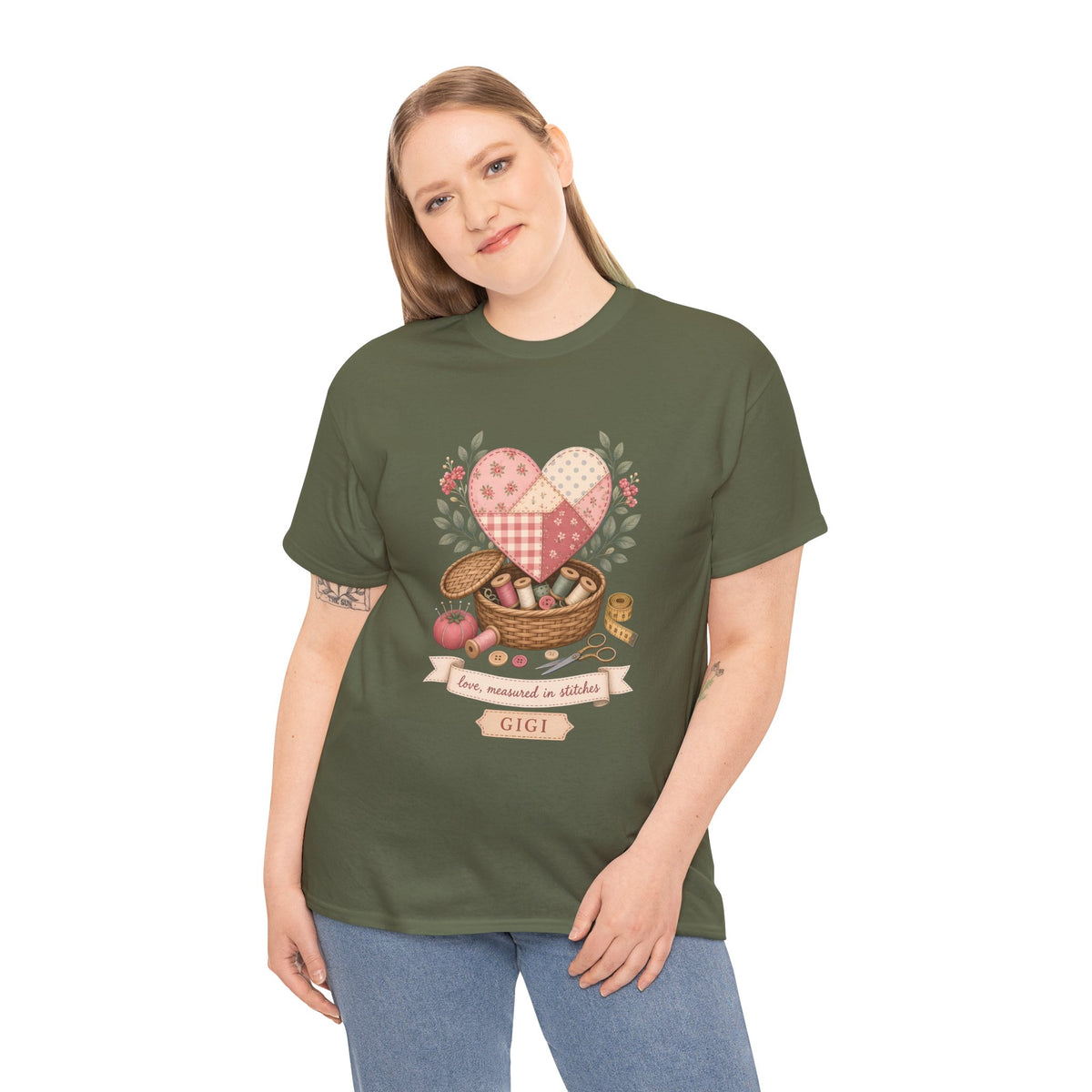 Love Measured in Stitches Gigi Plus Size Tee up to 5XL, Sewing Grandma Gift, Personalized Quilting Nana Shirt, Mothers Day Gift