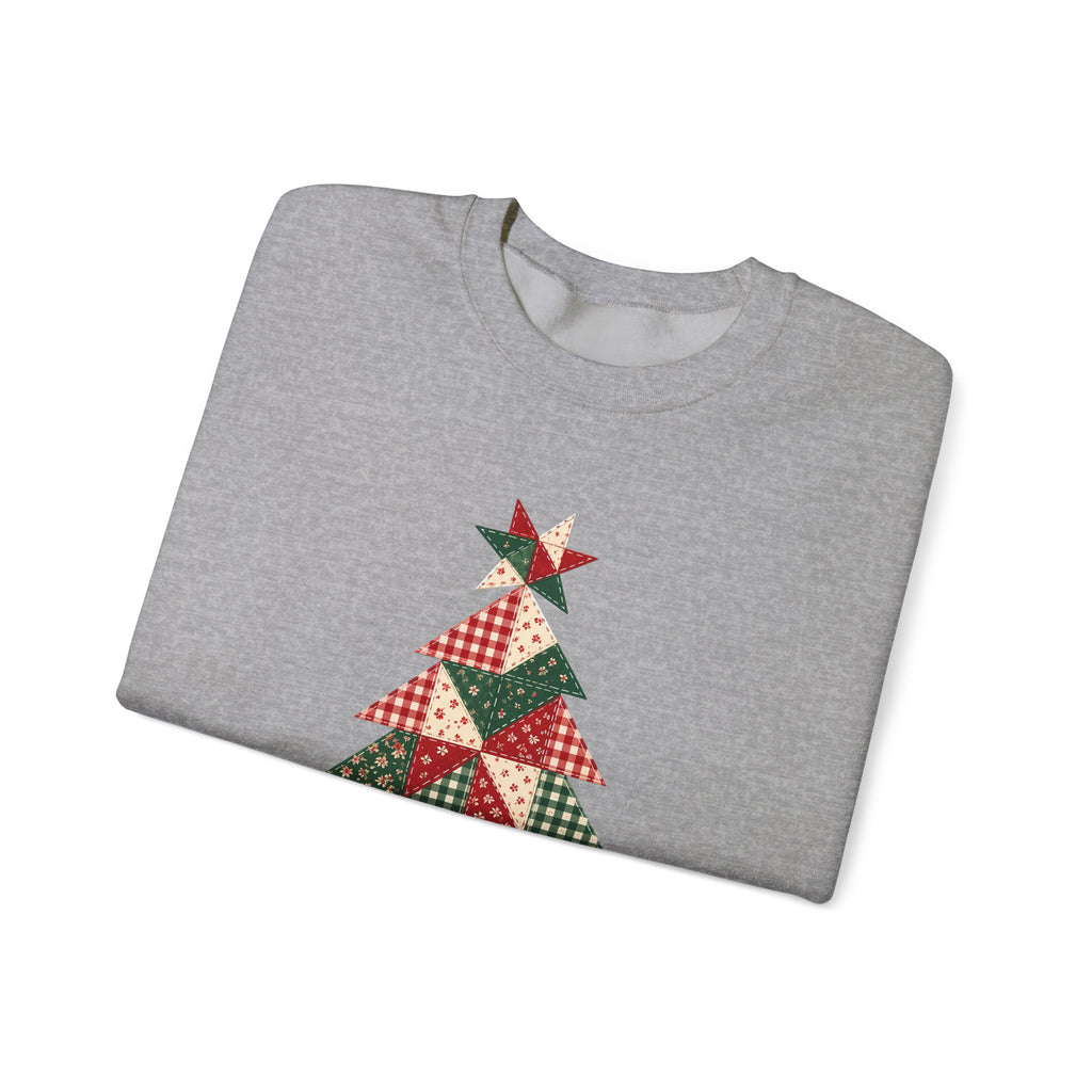 Quilt Block Christmas Tree Sweatshirt, Patchwork Quilter Holiday Crewneck, Gift for Quilters, Sewing Christmas Sweater