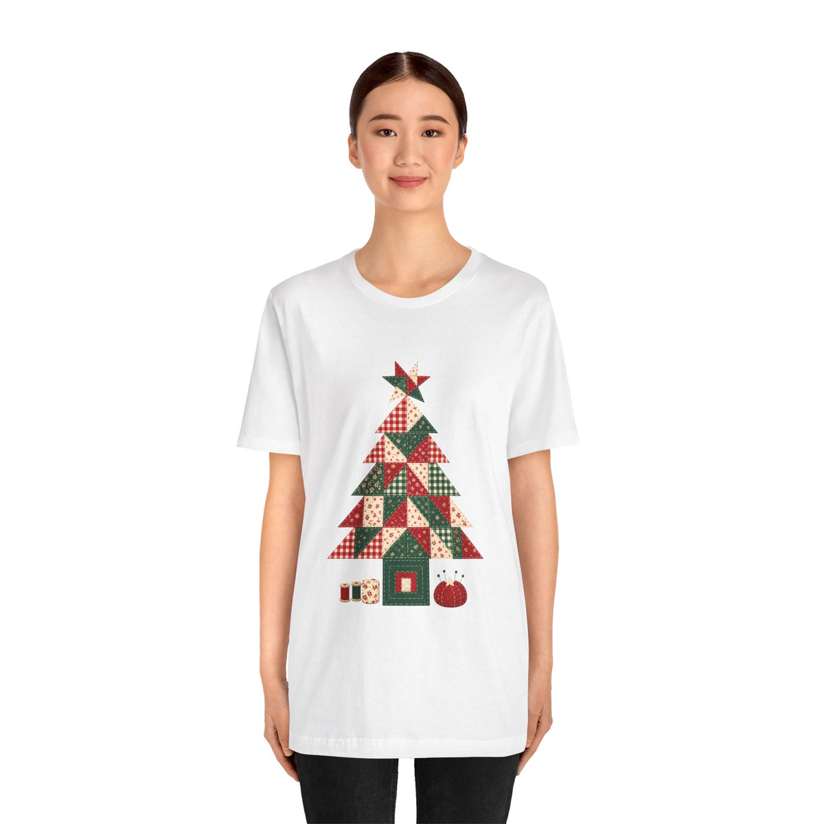 Quilt Block Christmas Tree Shirt, Patchwork Quilter Holiday Tee or Tote, Gift for Quilters, Sewing Christmas Sweatshirt