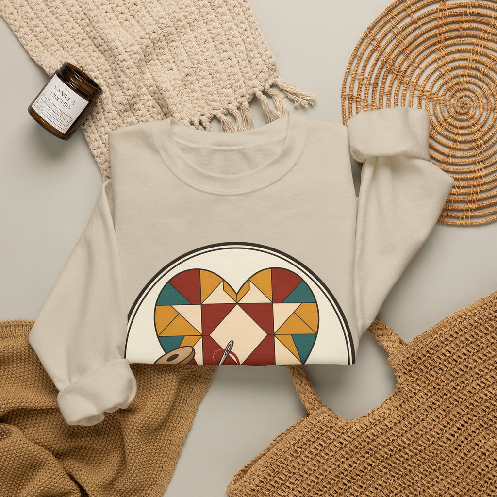 Piecing Myself Together Quilting Sweatshirt, Quilt Heart Badge Crewneck, Retro Quilter Gift, Patchwork Lover Sweater
