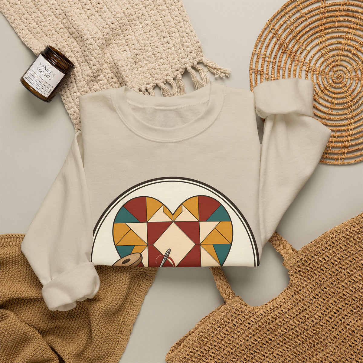 Piecing Myself Together Quilting Sweatshirt, Quilt Heart Badge Crewneck, Retro Quilter Gift, Patchwork Lover Sweater