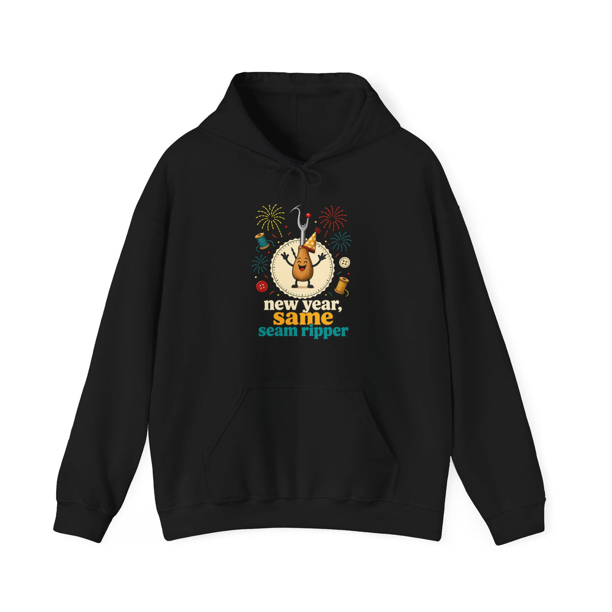 New Year Same Seam Ripper Hoodie, Funny Sewing New Years Hooded Sweatshirt, Quilter Humor Gift, Sewist Party Hoodie