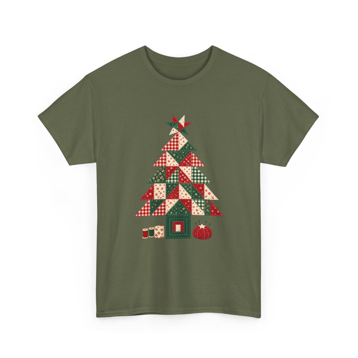 Quilt Block Christmas Tree Plus Size Tee up to 5XL, Patchwork Quilter Holiday Tee or Tote, Gift for Quilters