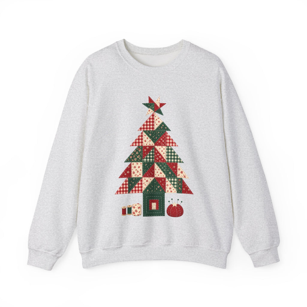 Quilt Block Christmas Tree Sweatshirt, Patchwork Quilter Holiday Crewneck, Gift for Quilters, Sewing Christmas Sweater