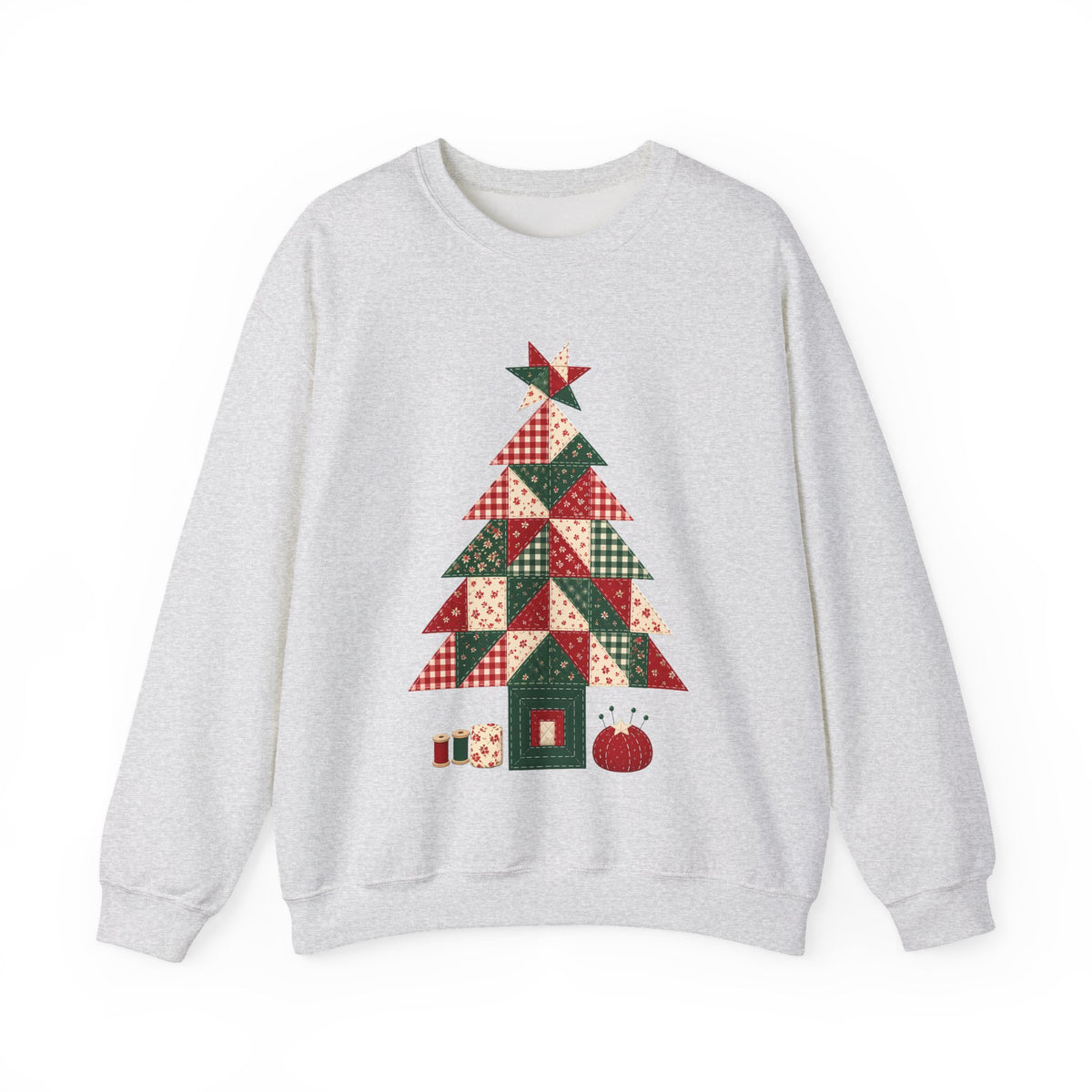 Quilt Block Christmas Tree Sweatshirt, Patchwork Quilter Holiday Crewneck, Gift for Quilters, Sewing Christmas Sweater