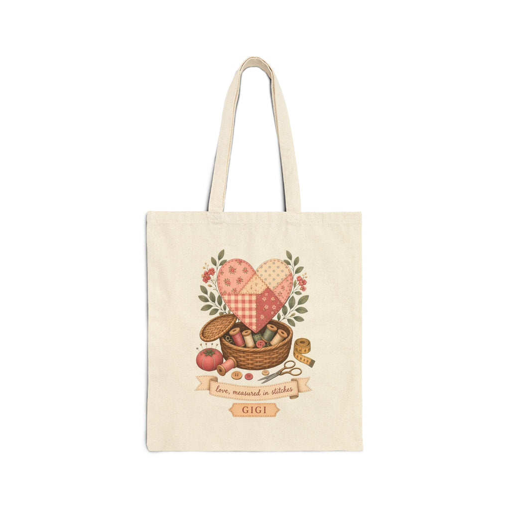 Love Measured in Stitches Gigi Tote Bag, Sewing Grandma Gift, Personalized Quilting Nana Craft Tote Bag, Mothers Day Gift