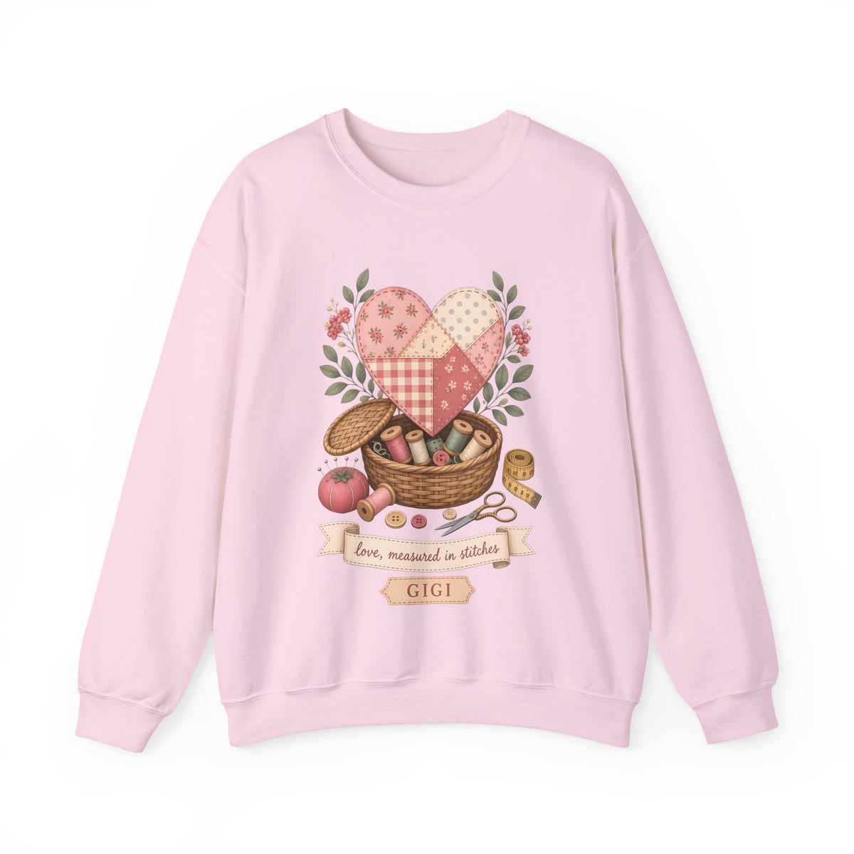 Love Measured in Stitches Gigi Sweatshirt, Sewing Grandma Gift, Personalized Quilting Nana Crewneck, Mothers Day Gift