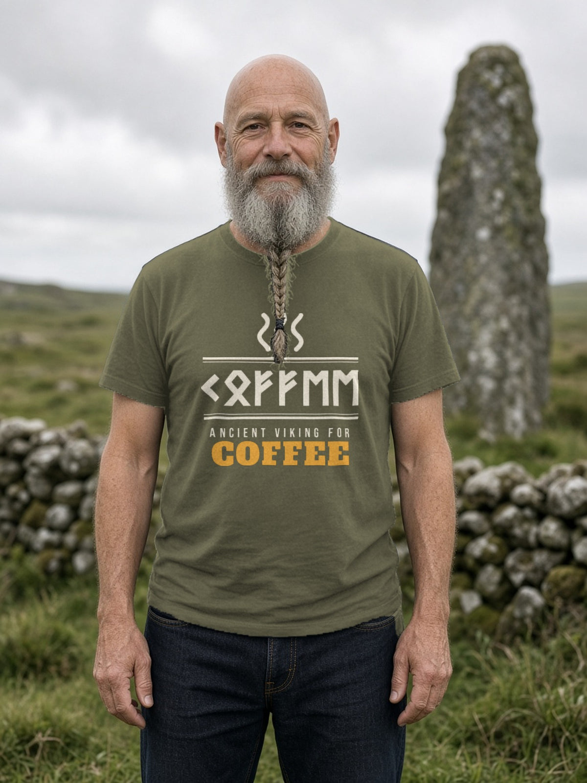 Ancient Viking for Coffee Rune Tee - Army