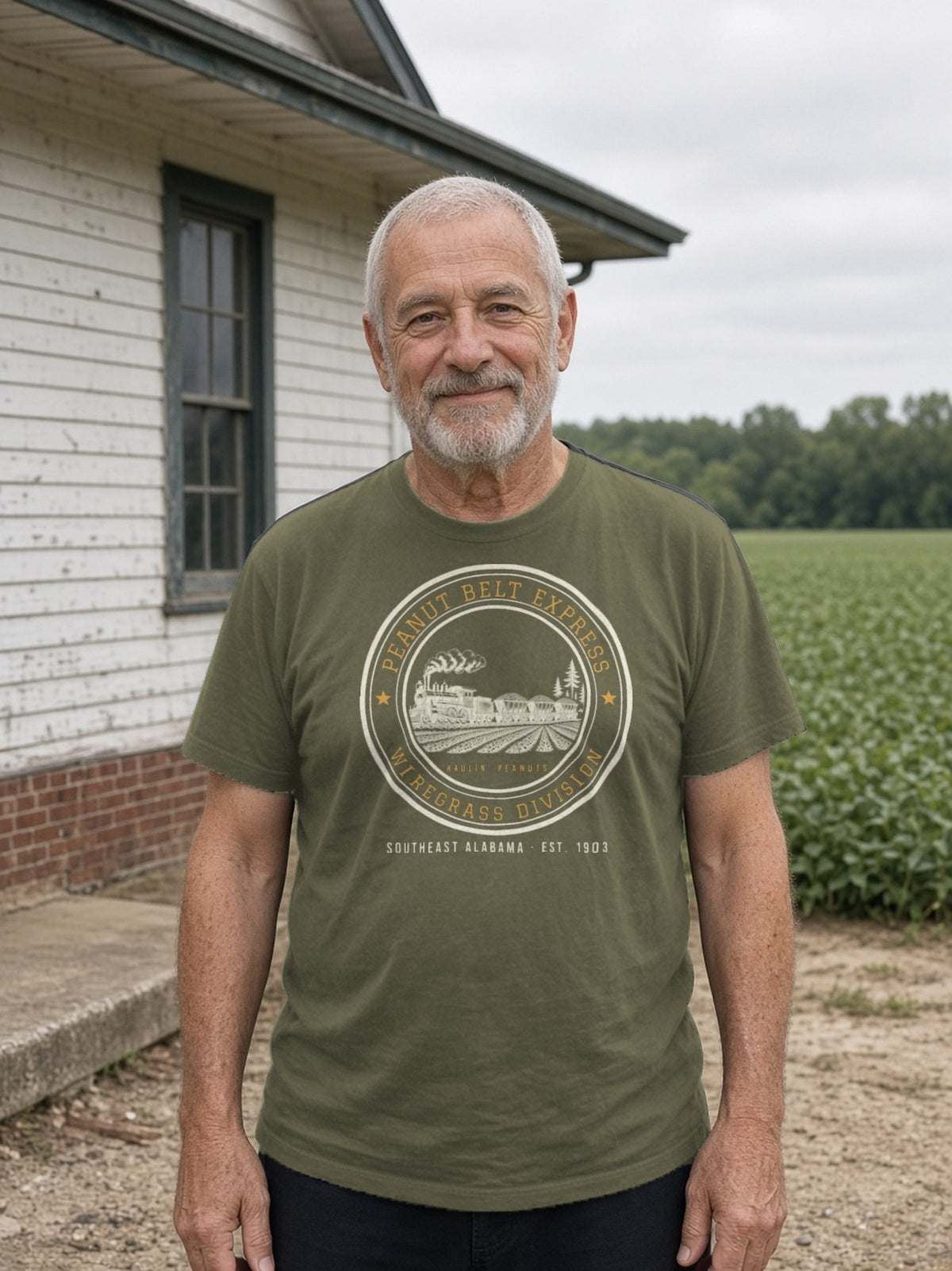 Peanut Belt Express Railroad Herald Tee - Army