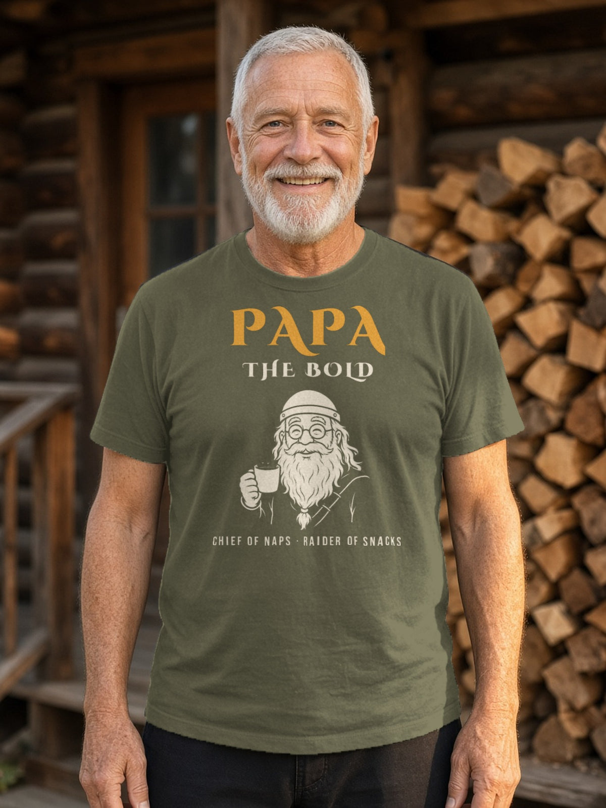 Papa the Bold Viking Grandpa Tee - Army